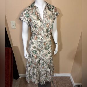 Veronica Beard Cream and Green Patterned Maxi Dress